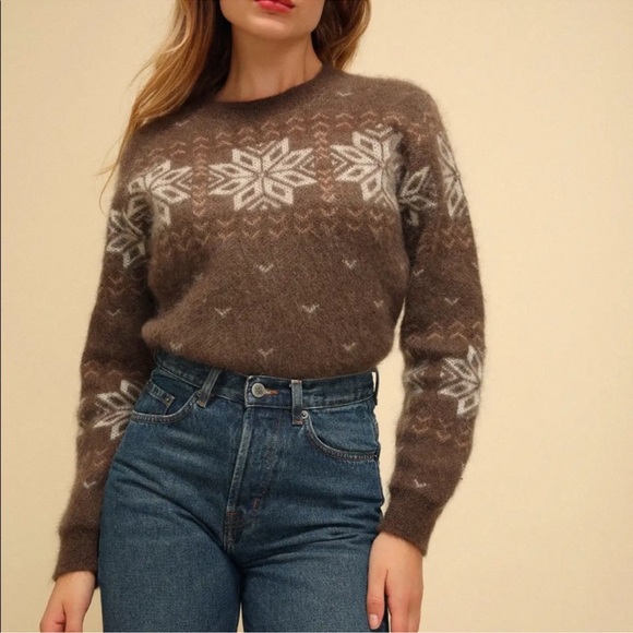 Rouje Tia Sweater Jumper Brown White Snowflake Size 36 US 4 - Picture 8 of 8